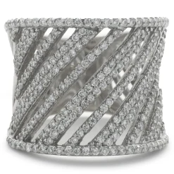 18 Karat White Gold Diamond Open Slant Cigar Band
