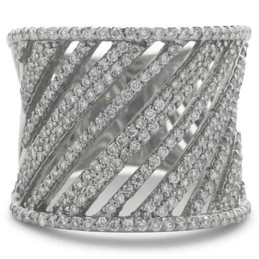 18 Karat White Gold Diamond Open Slant Cigar Band