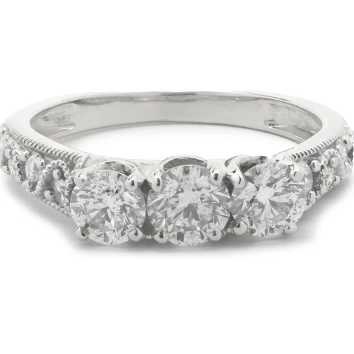 14 Karat White Gold Diamond Three Stone Band