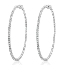 14 Karat White Gold Diamond Inside Outside Hoop Earrings