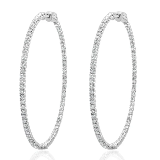 14 Karat White Gold Diamond Inside Outside Hoop Earrings
