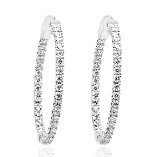 14 Karat White Gold Diamond Inside Outside Hoop Earrings