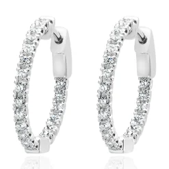 14 Karat White Gold Diamond Inside Outside Hoop Earrings