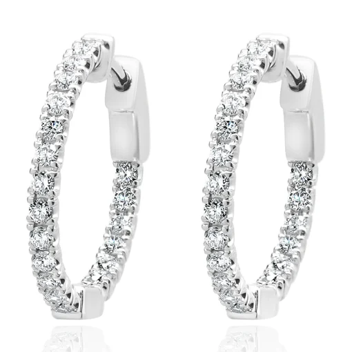 14 Karat White Gold Diamond Inside Outside Hoop Earrings