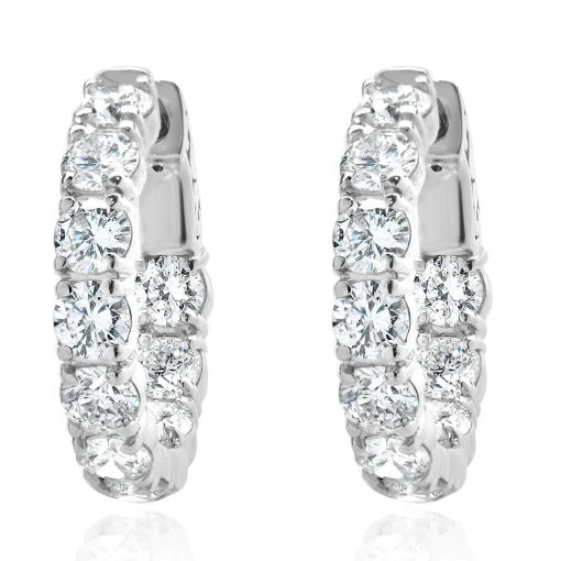 14 Karat White Gold Diamond Inside Outside Hoop Earrings
