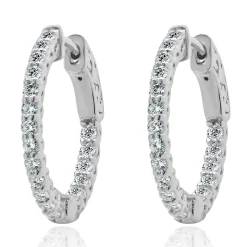14 Karat White Gold Diamond Hoop Earrings