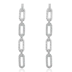 14 Karat White Gold Diamond Rectangle Drop Earrings