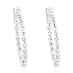 14 Karat White Gold Diamond Inside Outside Hoop Earrings