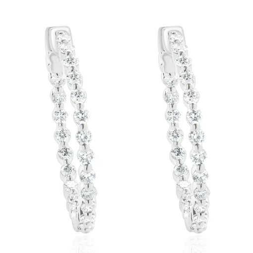 14 Karat White Gold Diamond Inside Outside Hoop Earrings