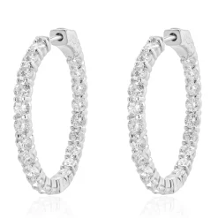 14 Karat White Gold Diamond Inside and Outside Hoops