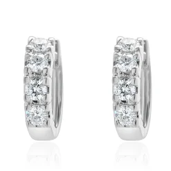 18 Karat White Gold Diamond Huggie Hoop Earrings