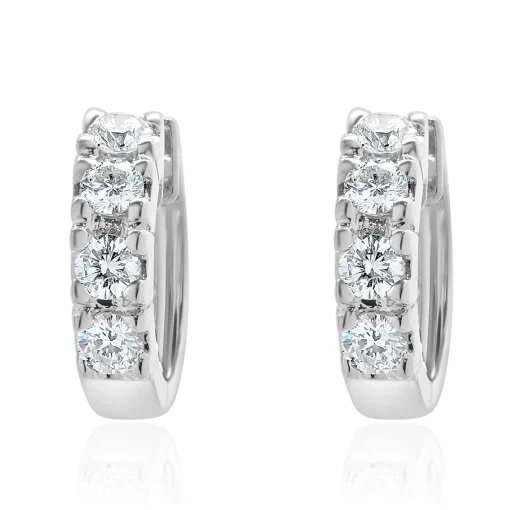 18 Karat White Gold Diamond Huggie Hoop Earrings