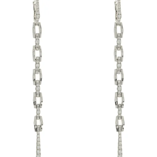 18 Karat White Gold Diamond Link Drop Earrings