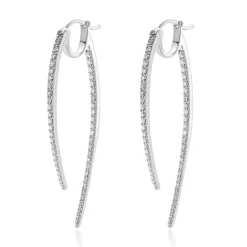 14 Karat White Gold Diamond Front and Back Spear Drop Earrings