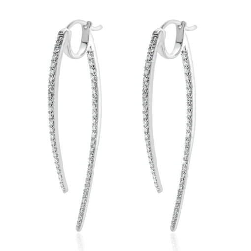 14 Karat White Gold Diamond Front and Back Spear Drop Earrings