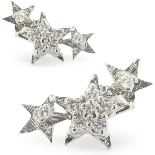 14 Karat White Gold Diamond Star Drop Earrings