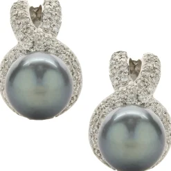 14 Karat White Gold Diamond and Tahitian Pearl Drop Earrings