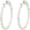 14 Karat White Gold Diamond Inside Outside Hoop Earrings