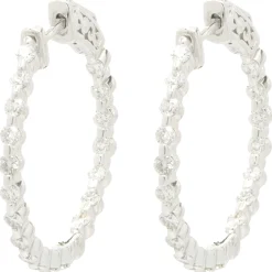 14 Karat White Gold Diamond Inside Outside Hoop Earrings
