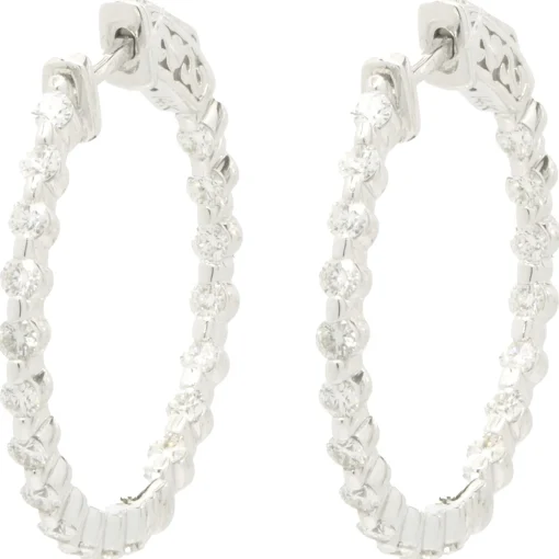 14 Karat White Gold Diamond Inside Outside Hoop Earrings