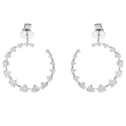 14 Karat White Gold Diamond Swoop Hoop Earrings
