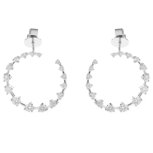 14 Karat White Gold Diamond Swoop Hoop Earrings