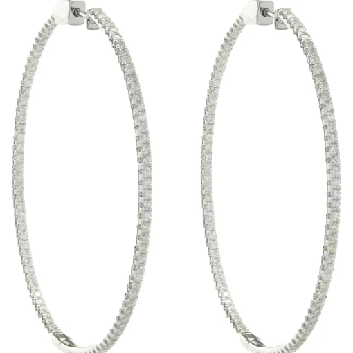18 Karat White Gold Diamond Inside Outside Hoop Earrings