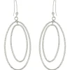 14 Karat White Gold Diamond Cut Double Oval Drop Earrings