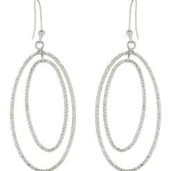 14 Karat White Gold Diamond Cut Double Oval Drop Earrings