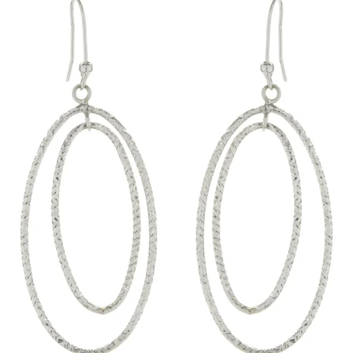 14 Karat White Gold Diamond Cut Double Oval Drop Earrings