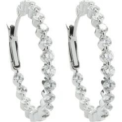 14 Karat White Gold Diamond Inside and Outside Hoop Earrings