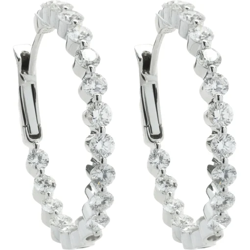 14 Karat White Gold Diamond Inside and Outside Hoop Earrings