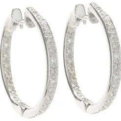 14 Karat White Gold Diamond Inside Outside Hoop Earrings