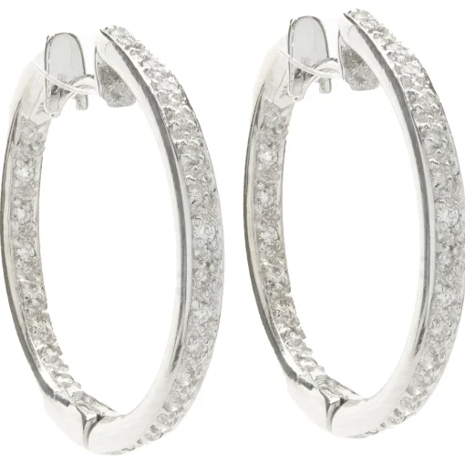 14 Karat White Gold Diamond Inside Outside Hoop Earrings