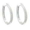 10 Karat White Gold Diamond Oval Hoop Earrings