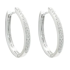 10 Karat White Gold Diamond Oval Hoop Earrings