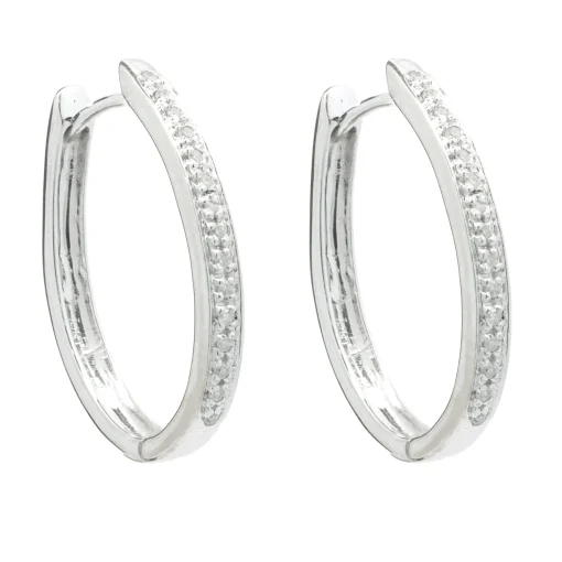 10 Karat White Gold Diamond Oval Hoop Earrings