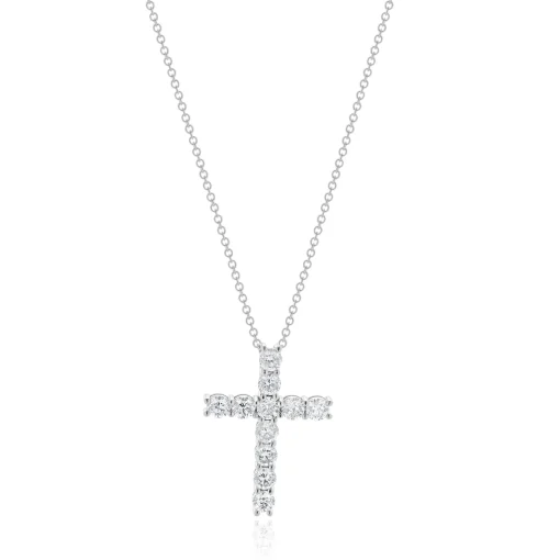 18 Karat White Gold Diamond Cross Necklace