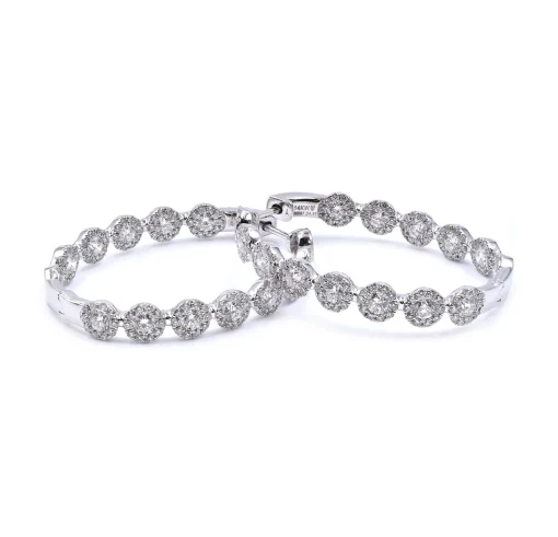 14 Karat White Gold Diamond Inside Outside Oval Hoop Earrings