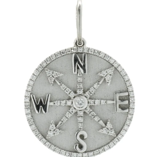 14 Karat White Gold Diamond Compass Medallion Pendant