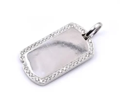 14 Karat White Gold Diamond Dog Tag Pendant