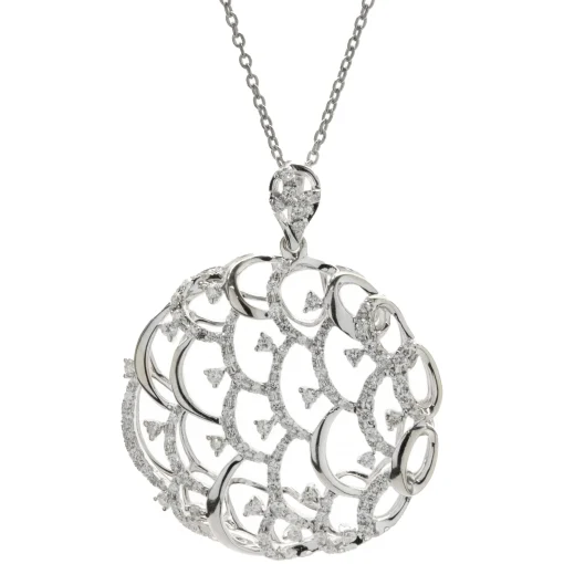 18 Karat White Gold Diamond Open Circle Pendant