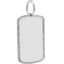 14 Karat White Gold Diamond Dog Tag Pendant