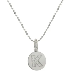 14 Karat White Gold Diamond “K” Necklace