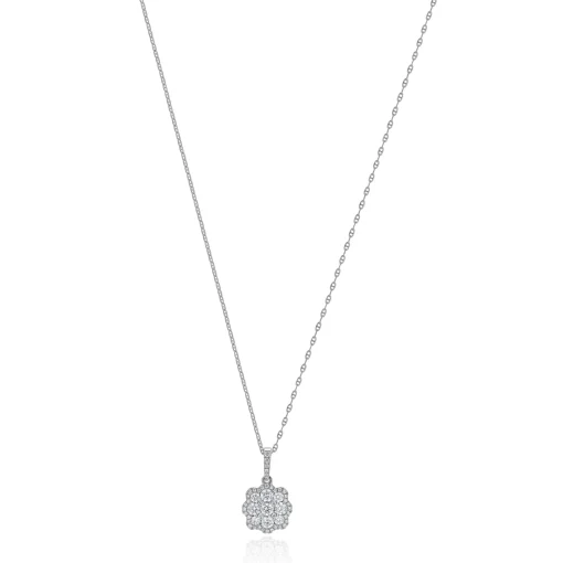 14 Karat White Gold Diamond Flower Necklace