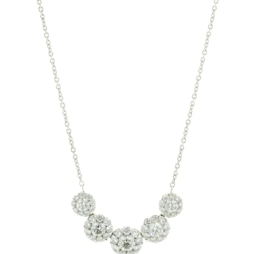 14 Karat White Gold Diamond Cluster Necklace
