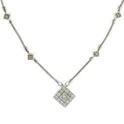 18 Karat White Gold Diamond Station and Bar Link Collar Necklace