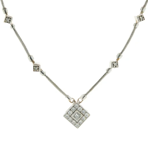 18 Karat White Gold Diamond Station and Bar Link Collar Necklace