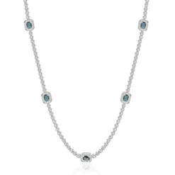 14 Karat White Gold Diamond Inline Necklace with Sapphire Stations