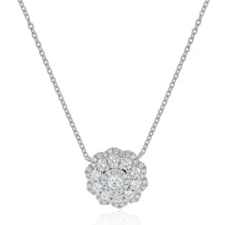 14 Karat White Gold Diamond Cluster Necklace